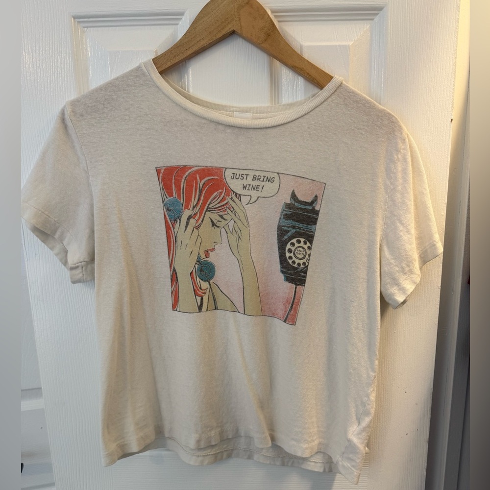 Re/Done Cream and Red Graphic Tee